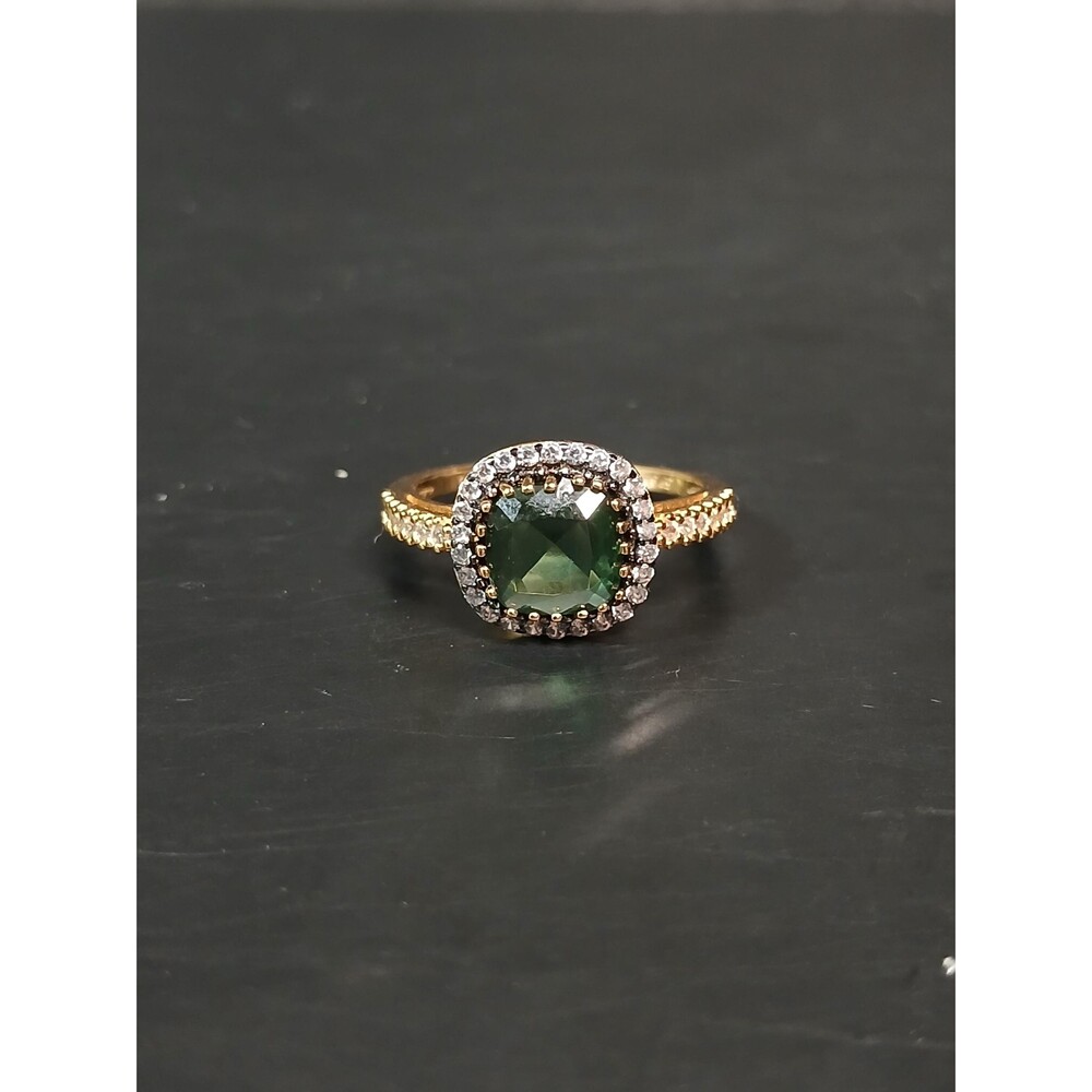 Sterling Silver Gold Tone Green Glass Ring Size 9